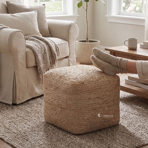 Puf Cubo de Yute Trenzado, Otomana Cuadrada de Fibra Natural Tejida y Cojín de Suelo, Asiento Ecológico para Sala de Estar al por Mayor - Product Image 3