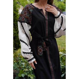 Vestido de bautizo para mujer Vyshyvanka, bordado ucraniano, corte en A, cintura natural, blanco, largo hasta la rodilla - Product Image 2