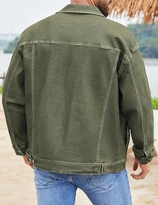 Men's Olive Green <b>Canvas</b> Shirt <b>Jacket</b> Turn-down Collar Casual Style Single Breasted Button Front Regular Fit Spring Wear - Product Image 3
