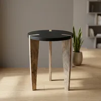 Table d'appoint moderne avec plateau rond en marbre et base en bois, meubles de salon faits à la main