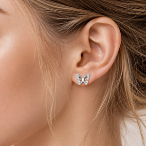s925 Western Unique 925 Silver Prong Setting Butterfly Fine ZIRCON Stud Earrings - Product Image 4