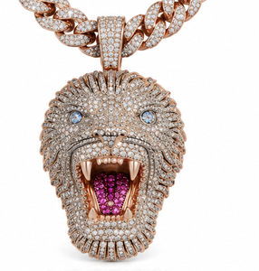 Collar con Colgante de Cabeza de León de Plata de Ley 925 con Moissanita, Cadena de Caja, Chapado en Oro y Rodio, Joyería Hip Hop para Regalo de Fiesta - Product Image 1