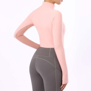 Haut d'équitation tendance pour femme à manches longues, col montant semi-zippé, respirant, rose uni, pour l'équitation, OEM ODM - Product Image 2