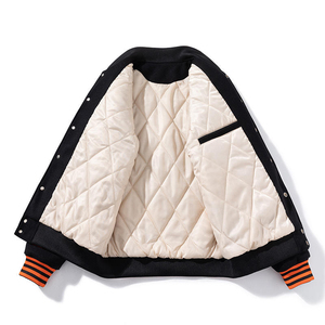 <b>Men's</b> Winter Embroidered <b>Baseball</b> Letterman Varsity Bomber <b>Jacket</b> Front Logo Stand Collar 100% Wool Slim Fit Sporty - Product Image 2