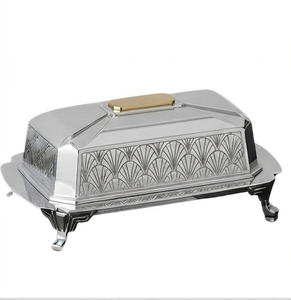 Plateau à beurre rectangulaire en argent avec couvercle, artisanal, motif gravé vintage, vaisselle de cuisine - Product Image 4