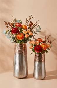 Luxury Dual Tone Hammered Metal Flower <b>Vase</b> Silver <b>Copper</b> Finish Handcrafted Home Decor Table Centerpiece Single Unit Only - Product Image 2