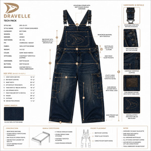 Salopette cargo en jean indigo délavé, coupe ample, style hip-hop urbain, avec broderie de marque - Product Image 6