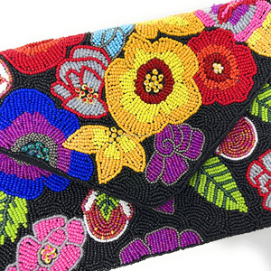 Bolso de Mano Tipo Sobre Multicolor Hecho a Mano, Completamente Adornado con Cuentas, de Seda, Plegable, Tamaño Personalizado, Base Negra, Duradero, Elegante, con Cierre Magnético, para Mujer - Product Image 5