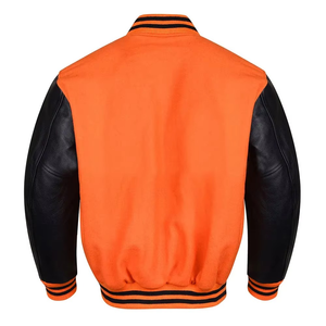 Veste de sport orange pour homme avec manches en cuir PU noir, col rabattu, style décontracté, vêtements d'automne - Product Image 2