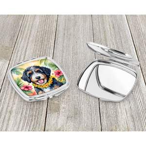 Bernedoodle Luau <b>Compact</b> Travel Makeup <b>Mirror</b> Folding Handheld Design with Decorative Pocket Gift for Women and Girls - Product Image 3