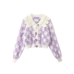 Pull en polyester/coton VIBE SEWN pour femme, style col en dentelle, manches régulières, décontracté, anti-boulochage, respirant, séchage rapide, pour l'hiver et le quotidien - Product Image 1