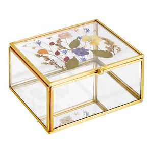 Caja de joyería de vidrio con marco de metal decorativo y paneles transparentes para exhibir y almacenar accesorios - Product Image 1