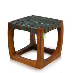 Tabourets trépieds en teck faits à la main avec sangles en cuir |   Vente en gros depuis l'Inde - Product Image 3