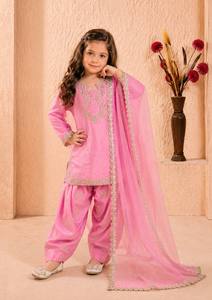 Costume ethnique traditionnel indien pakistanais pour femmes, rose, avec broderie, dupatta, longueur cheville, coupe régulière, tenue de mariage - Product Image 2