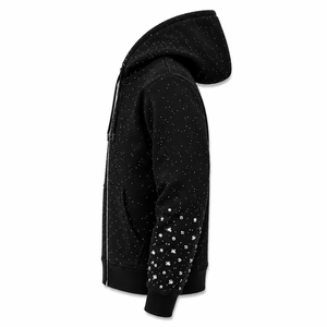 <b>Black</b> Trendy Heavy Weight 100%Cotton 450gsm Pearls Rhinestones Streetwear <b>Zipper</b> <b>Hoodie</b> Winter ODM Custom Size Colors Available - Product Image 4