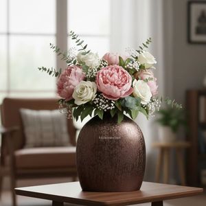 Luxury Round Metal Flower Pot Textured Finish Table top Decorative <b>Planter</b> for Home Office Interior Decor - Product Image 1