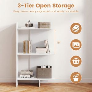 Étagère à livres en bois blanc à 3 niveaux, panneaux en bois d'ingénierie, capacité de 66 lb par étagère, kit anti-renversement inclus - Product Image 5