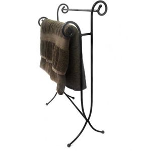 Porte-serviettes en métal noir de luxe pour salle de bain, support autoportant avec structure décorative élégante - Product Image 1