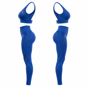Blue Seamless Women Yoga Set Scrunch Butt Leggings Racerback Sports Bra Gym Activewear Set - Product Image 2