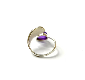 Bague ajustable en argent sterling 925 avec cabochon améthyste en forme de poire et bande texturée Arbre de Vie - Product Image 3