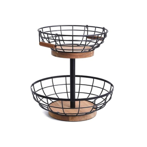 Double Tier Wire <b>Storage</b> Basket Stand Black Metal Kitchen Organizer Industrial Style Durable Sundries <b>Storage</b> Basket - Product Image 6