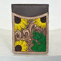 À la mode Tournesol Conception Vache En Cuir Titulaire De La Carte Portefeuille Style Occidental À La Main En Cuir Repoussé RFID Mince Carte De Crédit Sac À Main Pour Unisexe