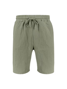 2026 Summer Vacation Men's Khaki 100% Cotton Woven Satin Solid Short Sleeve Shirt Long Pants Shorts Set Casual Beach 2pcs Quick - Product Image 4