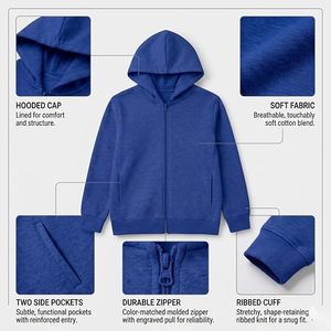 Sweat-shirt à capuche unisexe pour enfants, bleu royal uni, manches longues, décontracté, pull-over, sweat-shirt à capuche bleu clair pour filles - Product Image 2