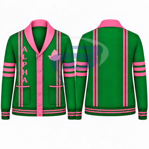 Alfa |   Kapa |   Cárdigan de invierno personalizado para mujer de Alpha Sorority, con escudo bordado, cuello en V, abotonado, de punto suave, suéter griego de acrílico. - Product Image 3