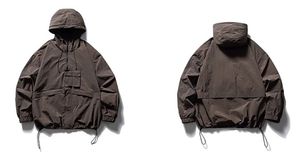 Men's Hooded Windproof <b>Jacket</b> Casual Solid Color Polyester Zipper Closure Loose Fit Autumn Outerwear with Pockets - Product Image 5