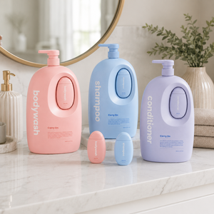 Custom HDPE Plastic Oval <b>Shampoo</b> Bottle 2000ml Pastel Color Pump <b>Dispenser</b> with Mini Travel Bottle for Body Wash <b>Conditioner</b> Vie - Product Image 5