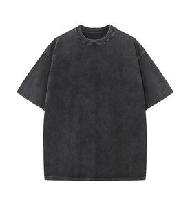 เสื้อยืดผู้ชายสไตล์วินเทจหรูหรา ผ้าฝ้าย 100% คุณภาพสูง โลโก้แบบเรียบง่าย สั่งทำได้ ลุคซีดจาง ทรงโอเวอร์ไซส์ ซักย้อมสีแบบแอซิดวอช - Product Image 2
