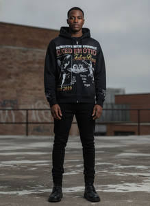 Sudadera con capucha y cremallera estampada Mixed Emotion para hombre, estilo oversize, streetwear, de algodón tejido, diseño Ángel Negro, desde 2019 - Product Image 6