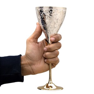 Handmade Brass Goblet Set Embossed Design Flute Shape Elegant Cocktail Glass for Wedding 2 Pieces Red Velvet <b>Box</b> - Product Image 4