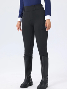 Pantalones de equitación para mujer, forrados de vellón, 100% poliéster, para otoño e invierno, con cierre de cremallera en toda la parte del asiento, antideslizantes de silicona. - Product Image 2
