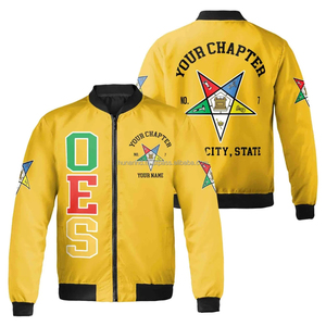 Blouson Bomber Premium Eastern Star en Poly-Spandex |   Vêtements d'extérieur à transfert thermique haute technologie, édition graphique bleu vif, vente en gros - Product Image 2