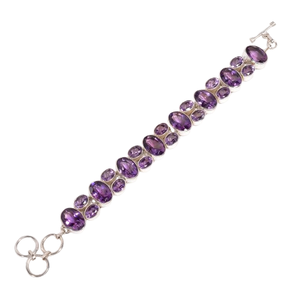 Bracelet en argent sterling 925 avec pierres d'améthyste naturelle, maillons ovales multiples, bijoux en cristal violet pour femmes, vente en gros - Product Image 1