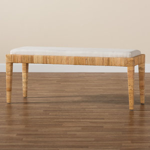 Rattan and Mahogany Wood <b>Bench</b> Elegant Living Room Chair - Product Image 1
