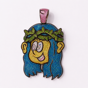 Pendentif Luxira Jésus Cartoon Moissanite Glacée Taille Ronde Brillante Unisexe Cadeau Argent 925 Plaqué Argent Bijoux Bling Charm - Product Image 2
