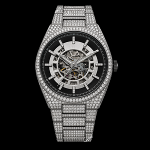 Silver Skeleton Dial Diamond Watch Crystal Bezel Open Gear Face Luxury Sparkling Timepiece Elegant Fashion Gift For Men - Product Image 1