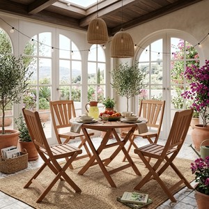 Acacia <b>Outdoor</b> Folding <b>Table</b> Set Mediterranean Style Wood Patio Furniture for Garden Dining - Product Image 1