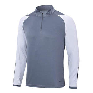 Men's Gray <b>White</b> Solid 100% Cotton Lightweight Half-Zip Long Sleeve Sporty <b>Tracksuit</b> Top Quick Dry Loose Fit Autumn - Product Image 1