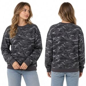 Sudaderas de algodón para mujer con estampado de camuflaje oscuro, cuello redondo, forro polar grueso, corte holgado y manga larga - Product Image 1