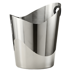Élégant seau à glace pour vin en métal poli, doté d'un bord ondulé asymétrique et d'une poignée latérale noire intégrée. - Product Image 3