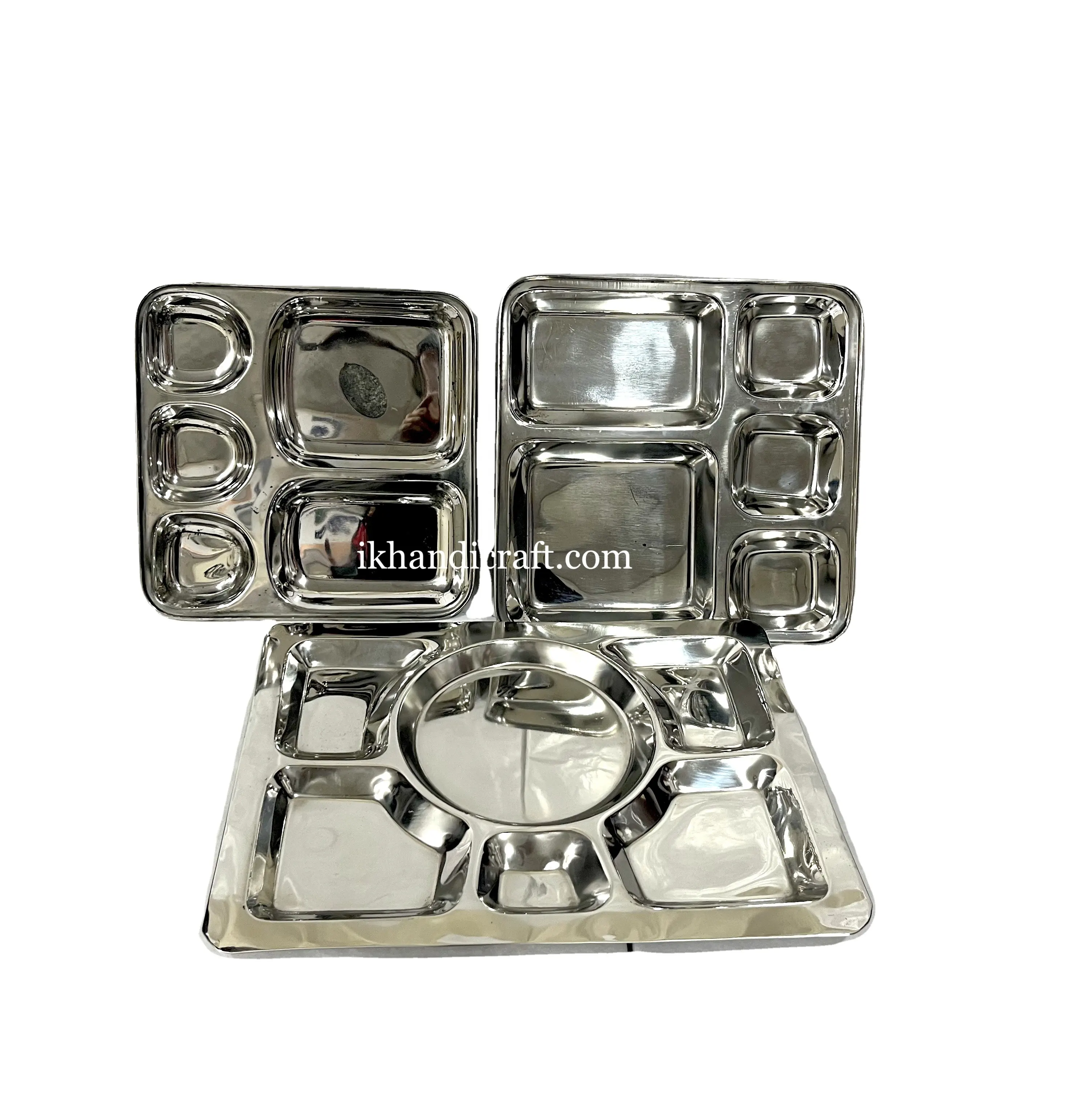 No More Plastic 304 Stainless Steel Rectangle Thali Dining Plate 3-5-7 Compartment lunch box mess tray for mess and schools