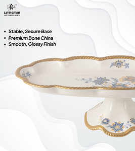 Plateau de service moderne en porcelaine fine avec bordure dorée, support pour assiettes à dessert, couleur blanche, pour fêtes, plateau décoratif - Product Image 3