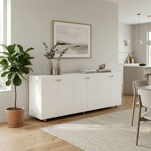 Aparador Moderno Blanco con 6 Puertas, Panel Acanalado, Mueble de Almacenamiento Minimalista, Consola para TV, Mueble para Sala de Estar - Product Image 4