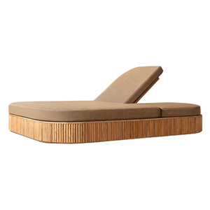 Chaise longue double en teck de qualité supérieure, dossier réglable, rangement dissimulé, base cannelée, coussin moelleux, style moderne, lit de jour d'extérieur - Product Image 5