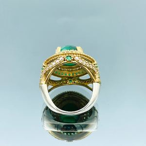 Malachite Ring And Earrings Set 925 Sterling Silver 14K Gold Plated Turkish Handmade Green Gemstone Jewelry Gift For Women - Product Image 2