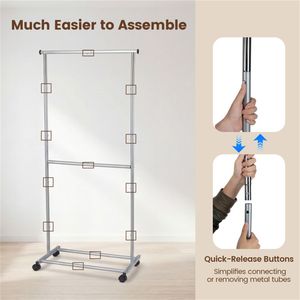 Porte-vêtements double extensible en métal avec roulettes, hauteur réglable - Product Image 5